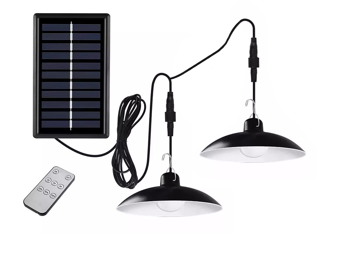 LED solar pendant lamp - Cold white - 100 lumens - With remote control - 2 pieces