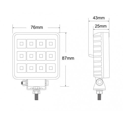 LED SPOT - 12 LED - 12W - Built-in switch - Square