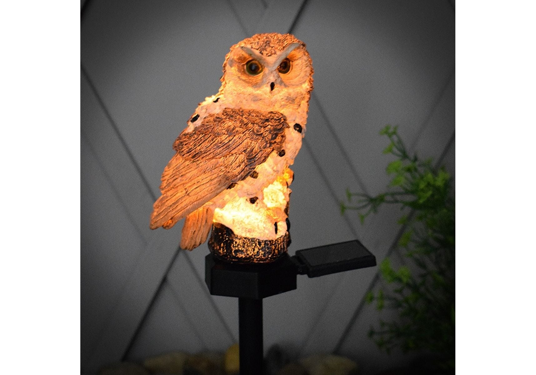 Solar LED owl brown - Neutral white - With twilight sensor and pin
