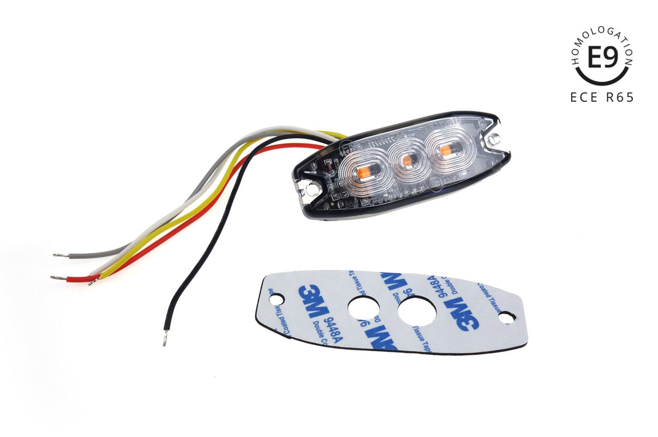LED strobe - R65 - 4 flash patterns - 3-LED - Orange - 12-24 Volt - IP67