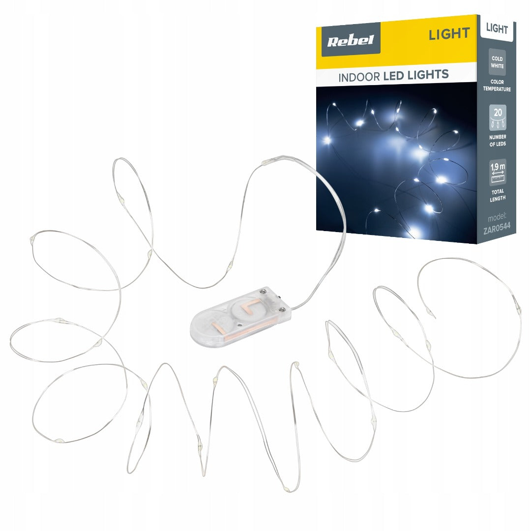 Christmas copper wire LED lighting - cool white - 1.9 meters - battery-operated