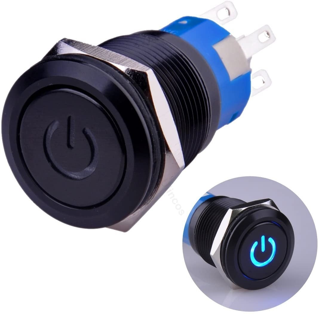 Push button switch blue illumination - 19mm - 1NO1NC - Power symbol