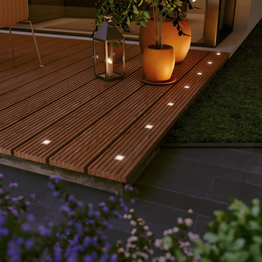 Applique murale carrée à LED pour terrasse - 3,4 x 3,4 cm - 230 V - Blanc chaud