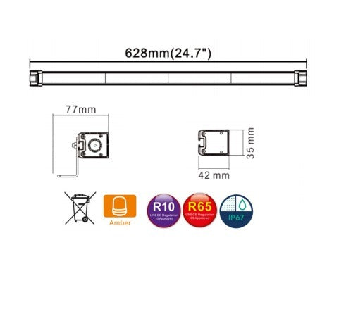 Barre clignotante LED 60 cm - ORANGE - R65 R10 - lumière rotative avec interrupteur