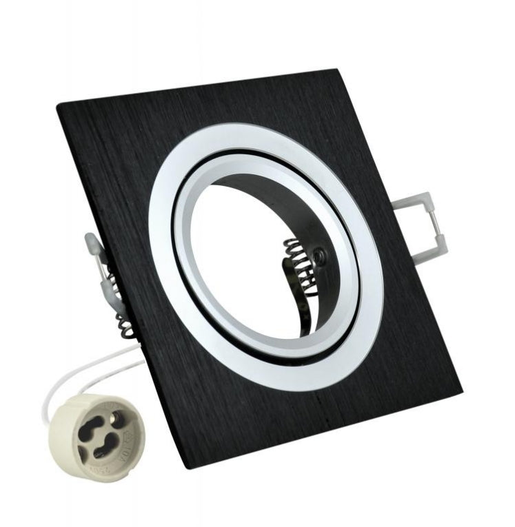 Recessed spotlight GU10 - aluminum - square fixture - brushed - black/silver 92mm