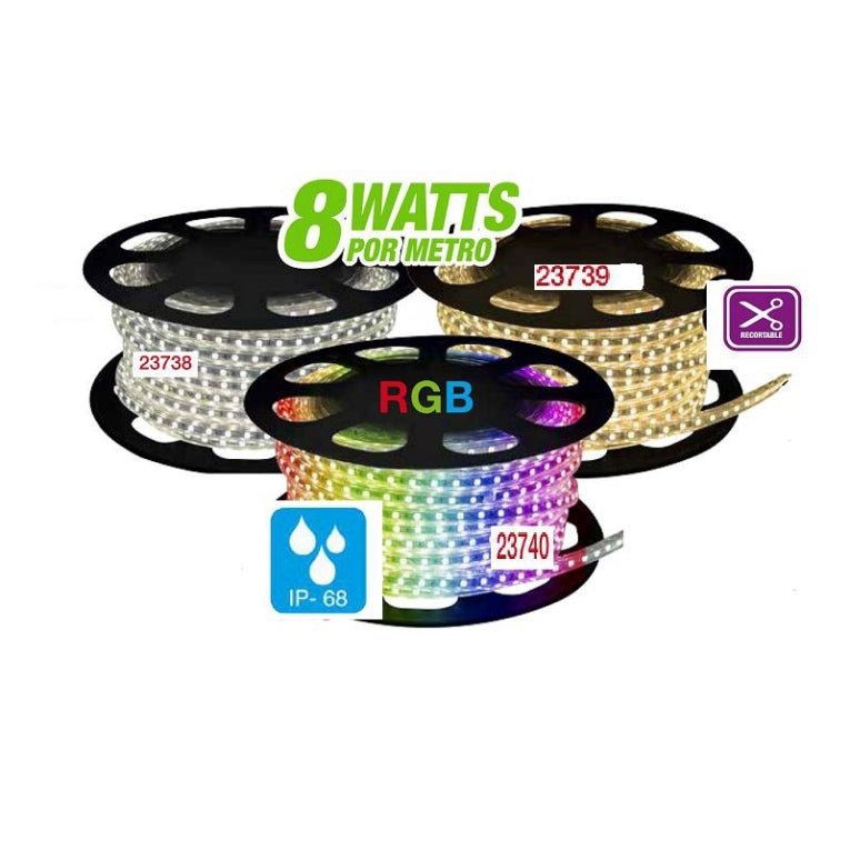 Bande LED RGB extérieure IP68 - 25 mètres - 220 V - Métal