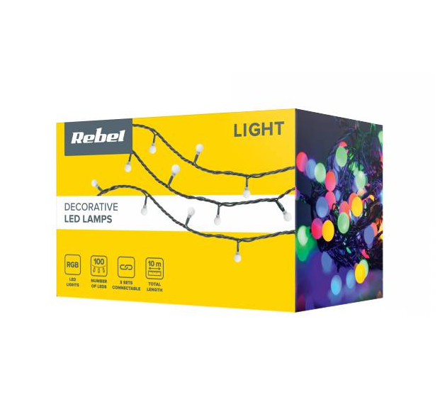 Guirlande lumineuse LED de Noël - Boules colorées - 100 pièces - 10 mètres - connectable