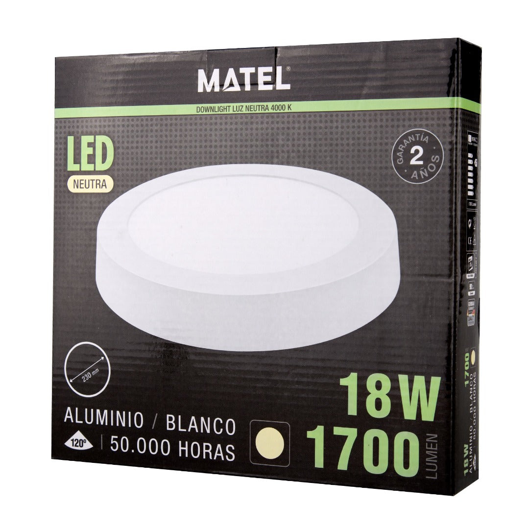 LED ceiling lamp - surface-mounted round - Neutral white - white - 18W