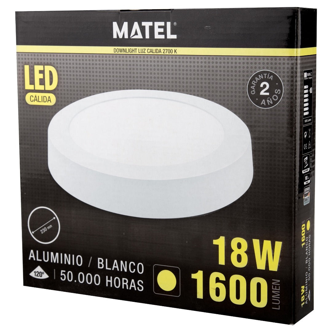 LED ceiling lamp - surface-mounted round - Warm white - White - 18W
