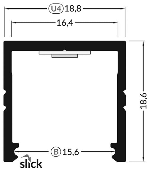 LED profile - black - milky white cover plate - 18 x 18 mm