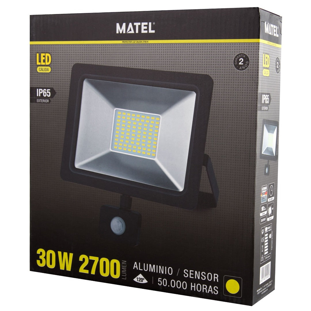 Projecteur LED 30 W - 2700 lumens - blanc chaud - détecteur de mouvement et de luminosité