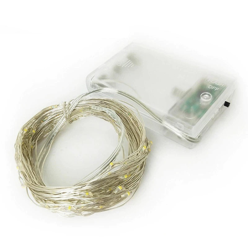Kerst koperdraad LED verlichting - Geel - 5 meter - Op batterijen