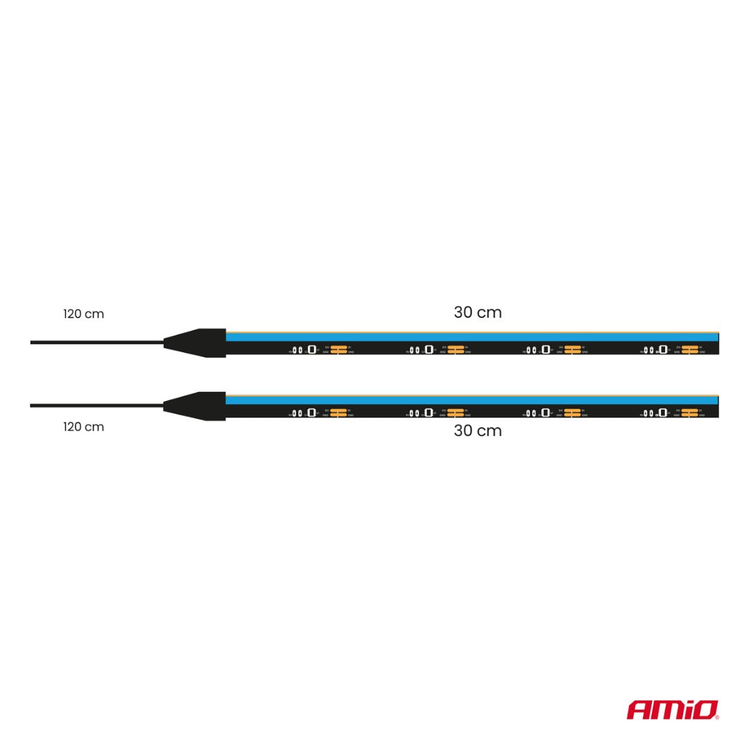 Bandes latérales LED COB flexibles - 12 V - Lumière bleue - Éclairage intérieur de voiture