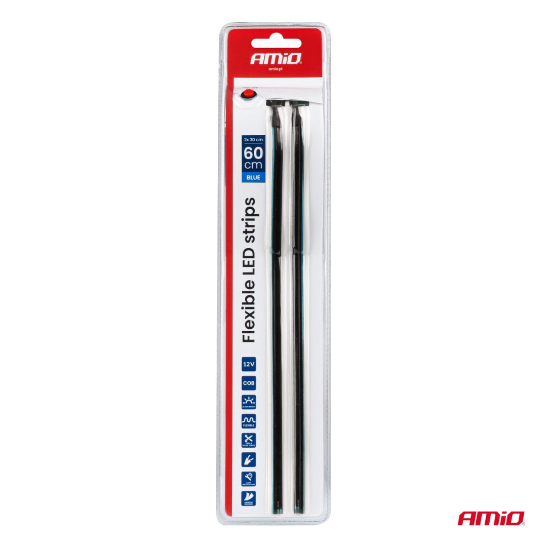 Bandes latérales LED COB flexibles - 12 V - Lumière bleue - Éclairage intérieur de voiture