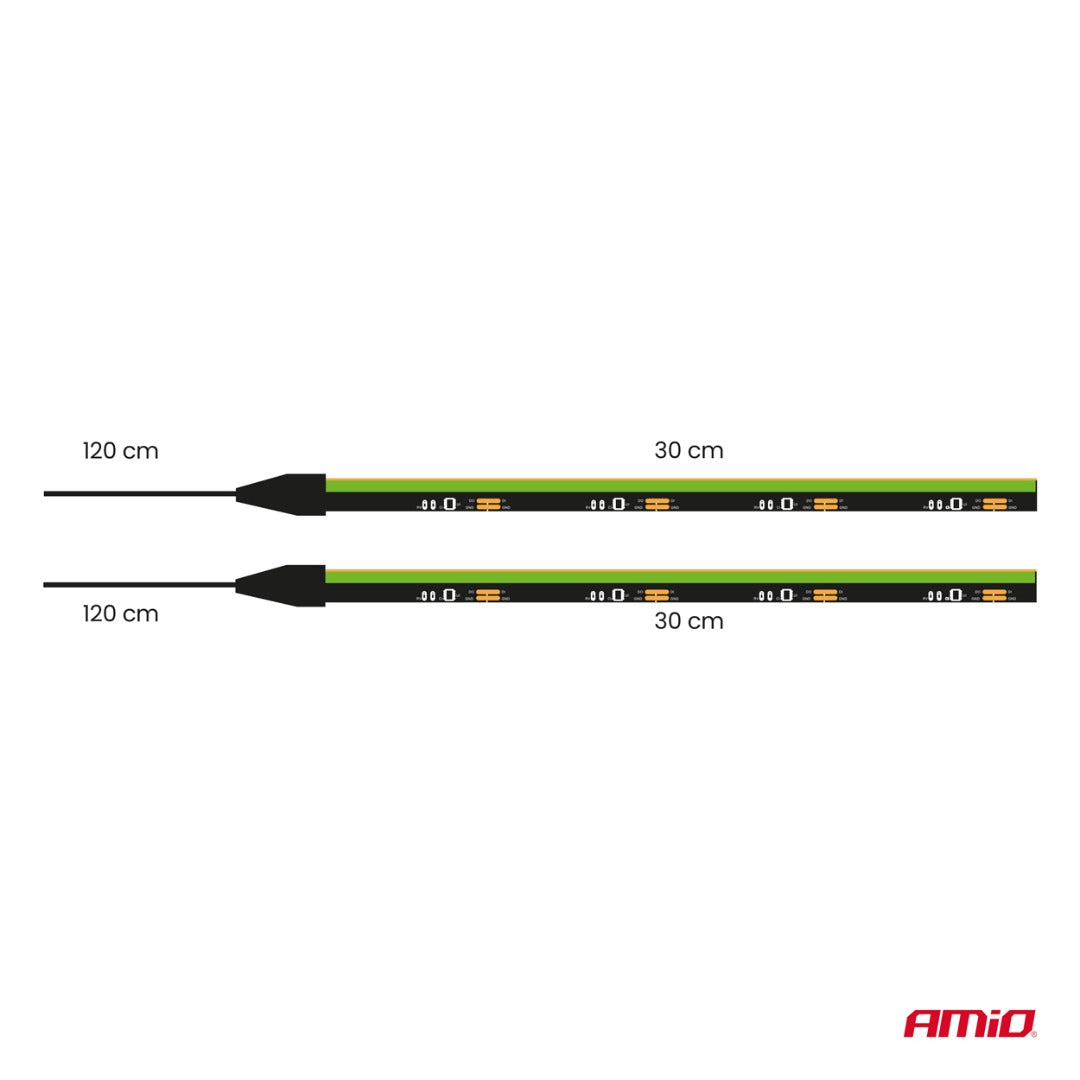 Bandes latérales LED COB flexibles – 12 V – Lumière verte – Éclairage intérieur de voiture