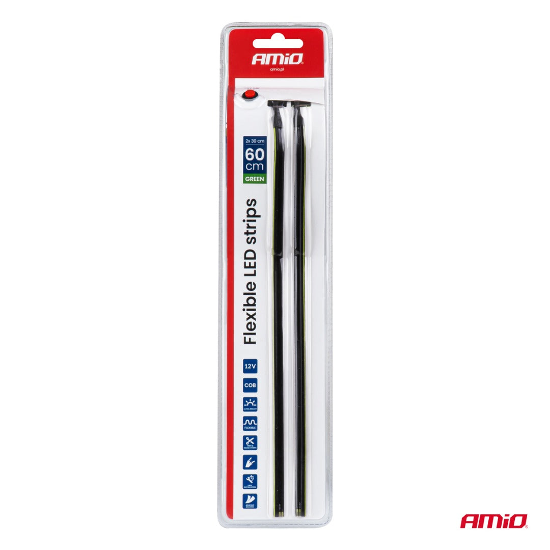 Bandes latérales LED COB flexibles – 12 V – Lumière verte – Éclairage intérieur de voiture