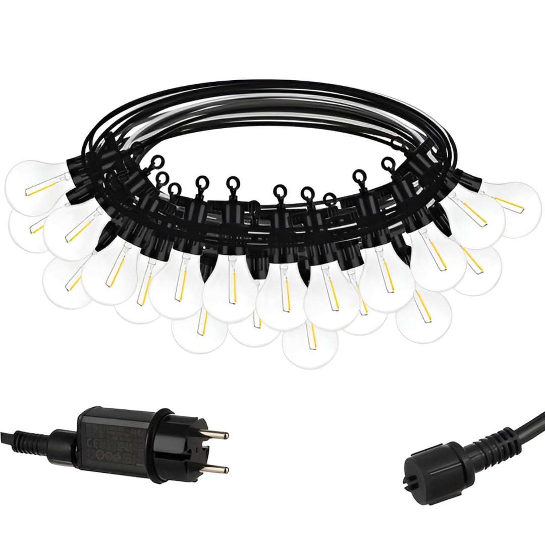 Led prikkabel - 10 meter - 20 lampen - Warm wit - 24V - Filament lampen