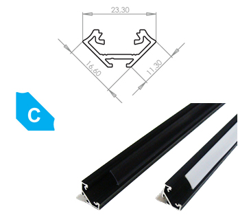 LED Profile 3 meters - 23mm CORNER DESIGN C - BLACK