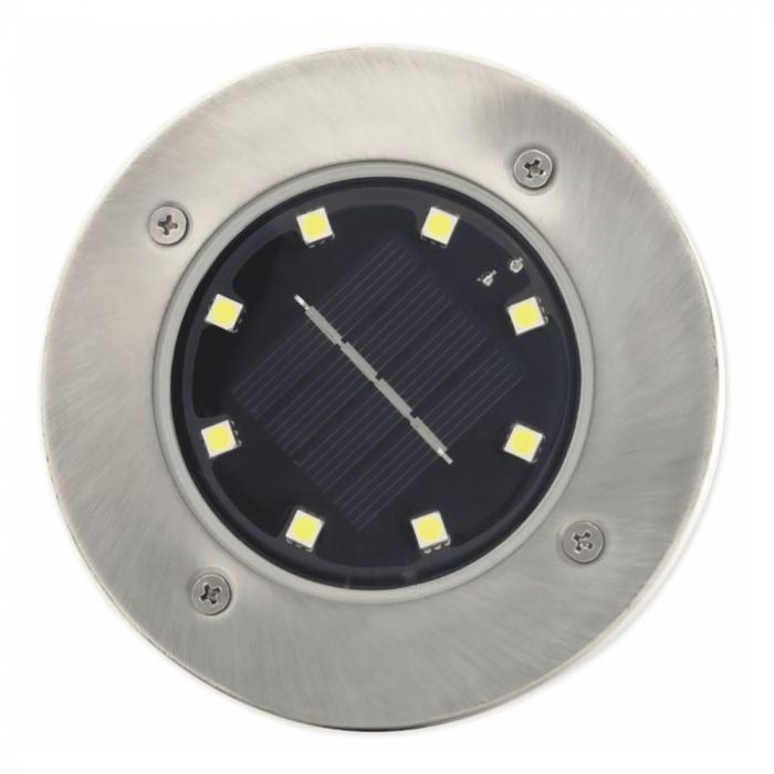 Spot solaire de sol à 8 LED - 0,8 W - blanc froid - détecteur crépusculaire - lot de 4