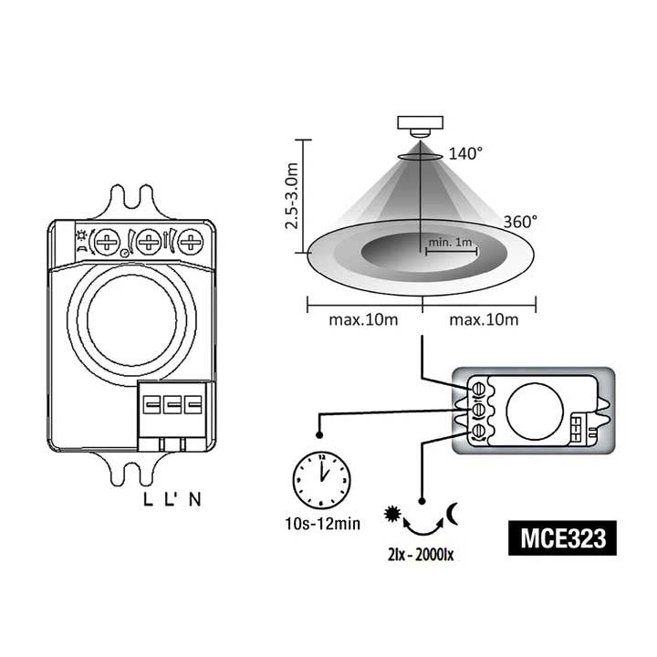 Microwave motion sensor - adjustable - 360 degrees