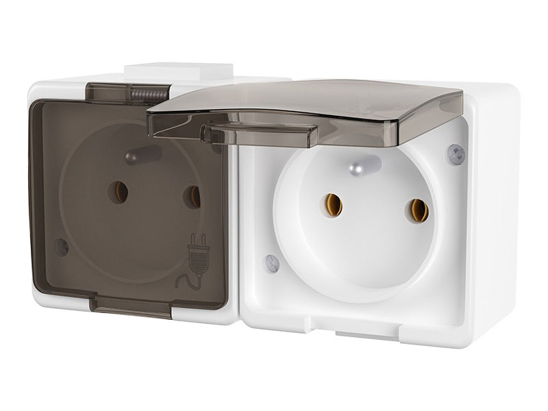 Double socket waterproof - With pin earth - Surface mounted