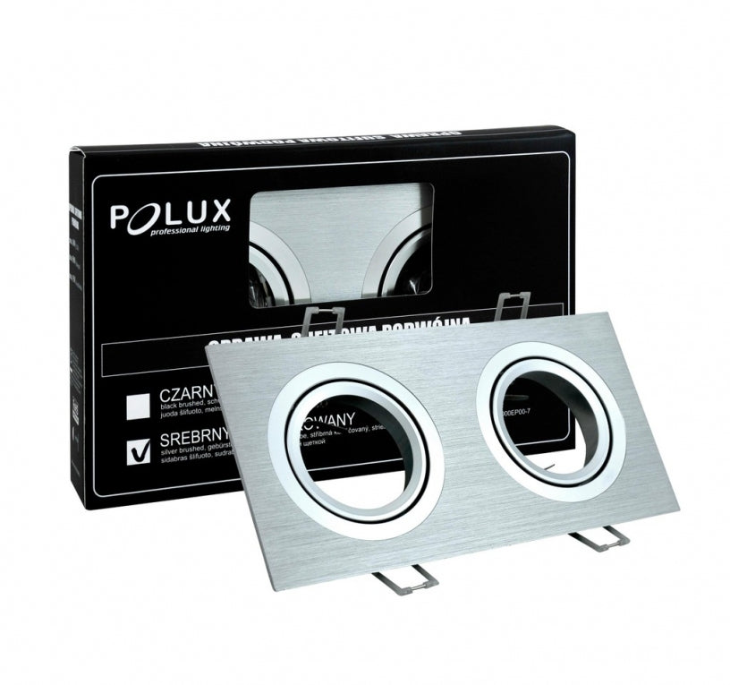 Spot encastré double LED GU10 - aluminium - forme rectangulaire - finition brossée - argent/argent