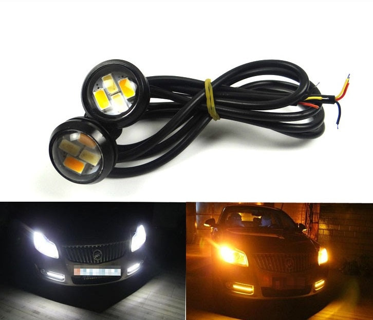 LED 23 mm - Duo couleur - Œil d'aigle - ambre/blanc - Étanche - noir