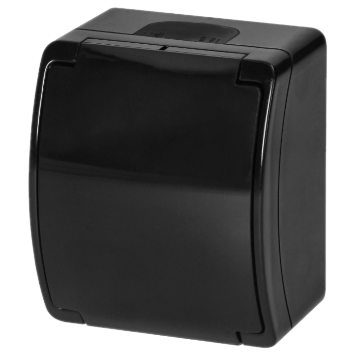 Surface-mounted waterproof socket - With pin earth - Black