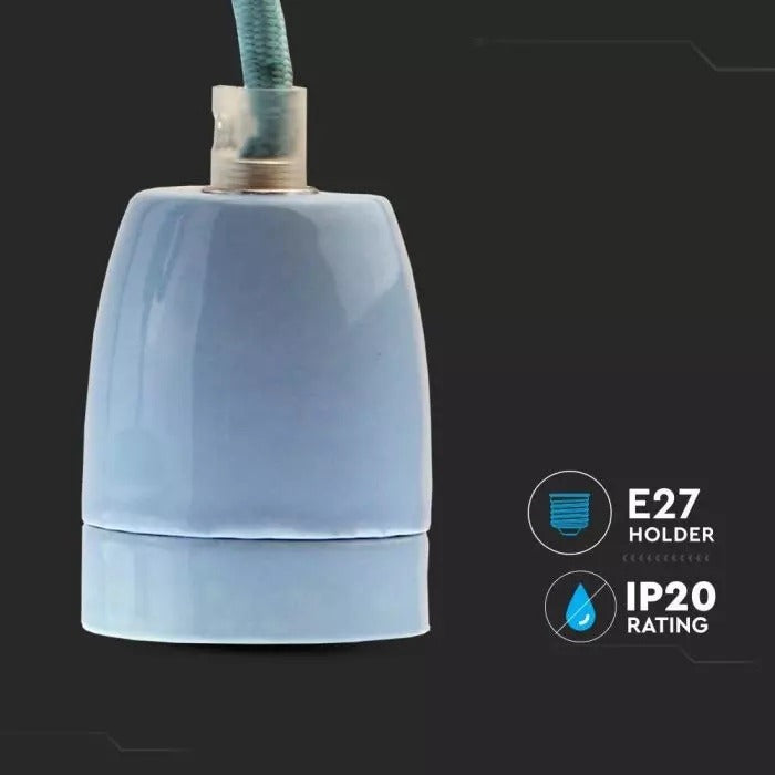 Retro porseleinen lamp - BLAUW - E27 fitting - pendel