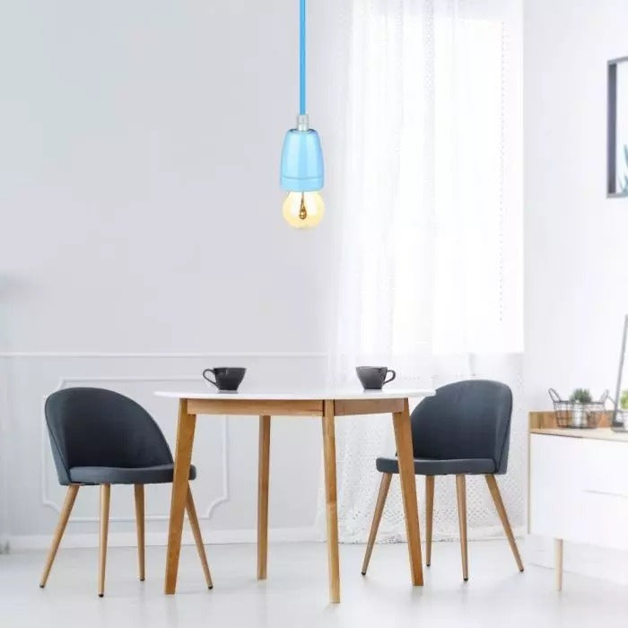 Retro porseleinen lamp - BLAUW - E27 fitting - pendel