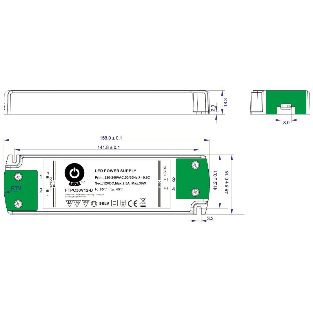 30W 24V DC dimmable power supply