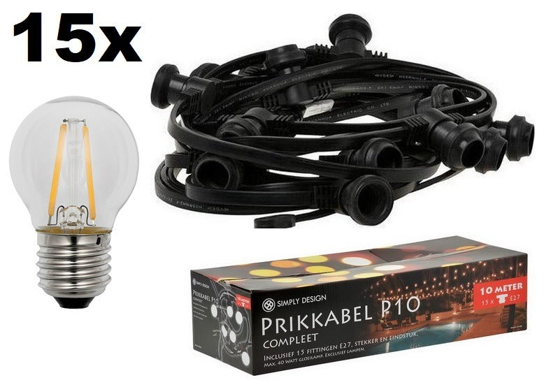 LED string lights - 15 lights - 10 meter light string - Waterproof - 220 Volt