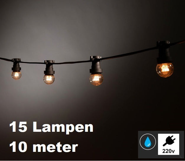 LED string lights - 15 lights - 10 meter light string - Waterproof - 220 Volt
