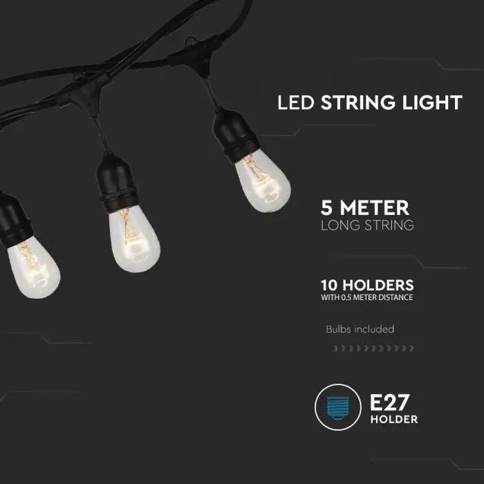 Dimbare prikkabel - 5 meter - LED lichtsnoer - 10 lampen - IP54 - 220 Volt