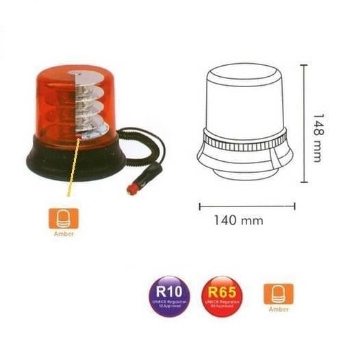 Balise magnétique rotative orange - 12 V/24 V - 18 LED SMD - Homologuée E - R65 / R10