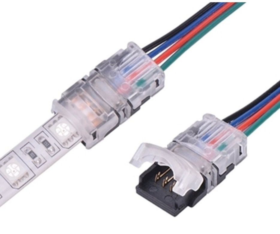 Connecteur pour bande LED RGB vers câble 10 mm - 4 fils