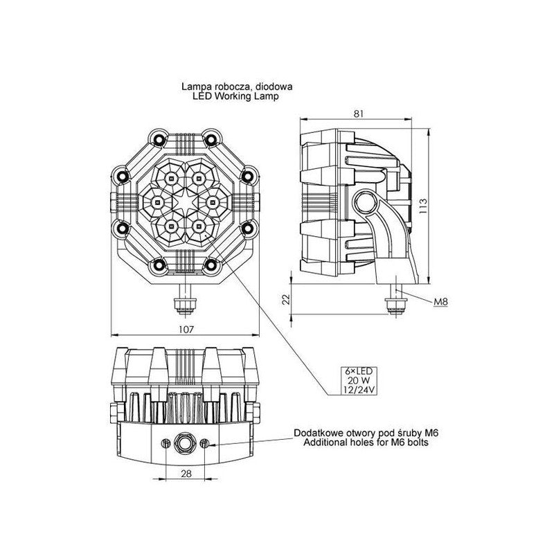 Projecteur LED - 6 x 3 watts - éclairage avant - BLANC - TOUT-TERRAIN - Rond - IP68
