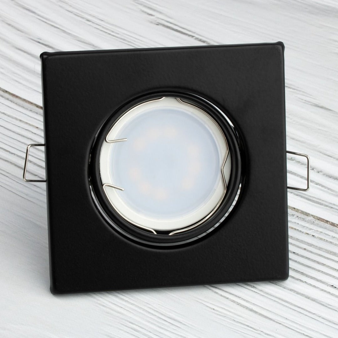Spot encastré GU10 - Acier - 90 mm - Forme carrée - Noir - Réglable