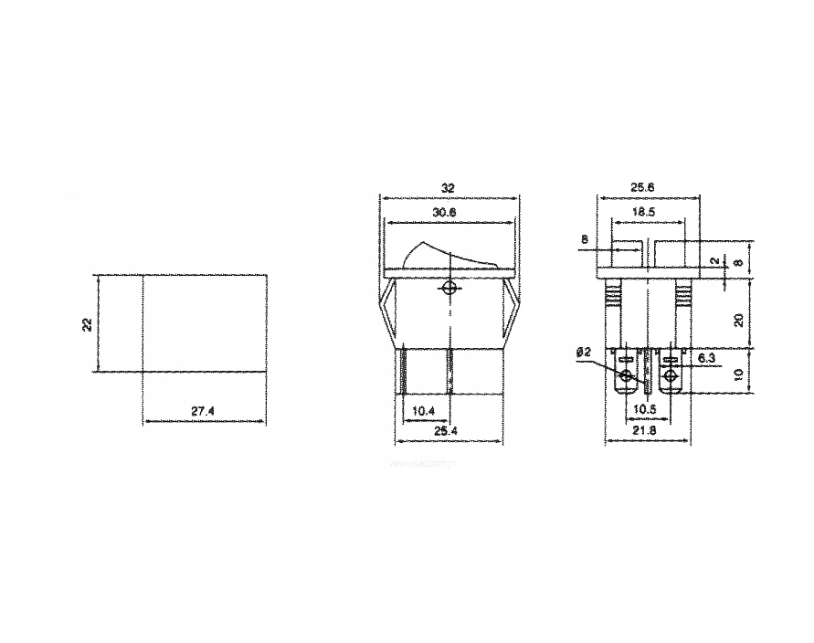 Double ON-OFF switch - 250V - 15A - Red