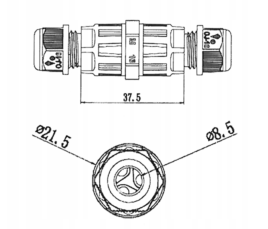 Waterproof mini cable connector - 3-wire - IP68 - 72mm