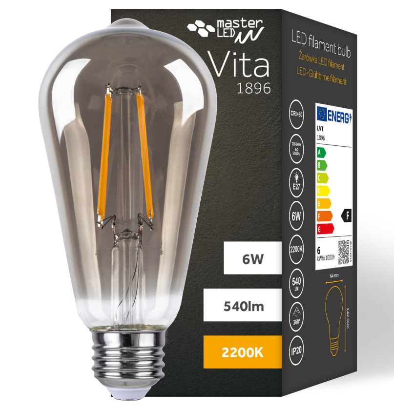 LED Filament Lamp - Smokey - E27 - 6 Watt - Extra warm white - 540 Lumen - ST64