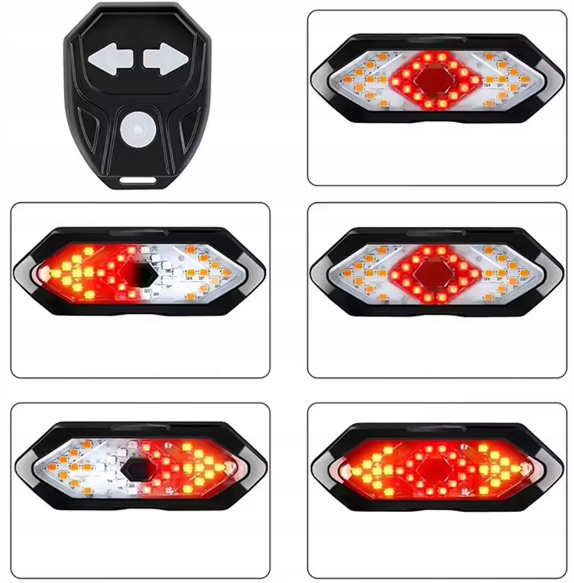 Bicycle light with indicators - Rechargeable - Wireless - Red/orange