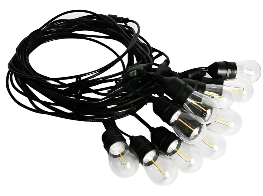 Prikkabel met hanglampen - 5 meter - 10 lampen - Warm wit - 24V