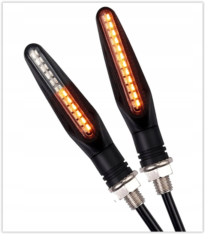 Dynamic Motorcycle Turn Signals - 12 LEDs - Orange - White Light - Pack of 2