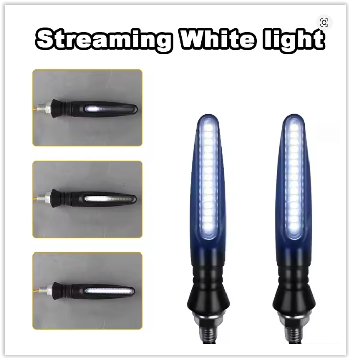 Dynamic Motorcycle Turn Signals - 12 LEDs - Orange - White Light - Pack of 2