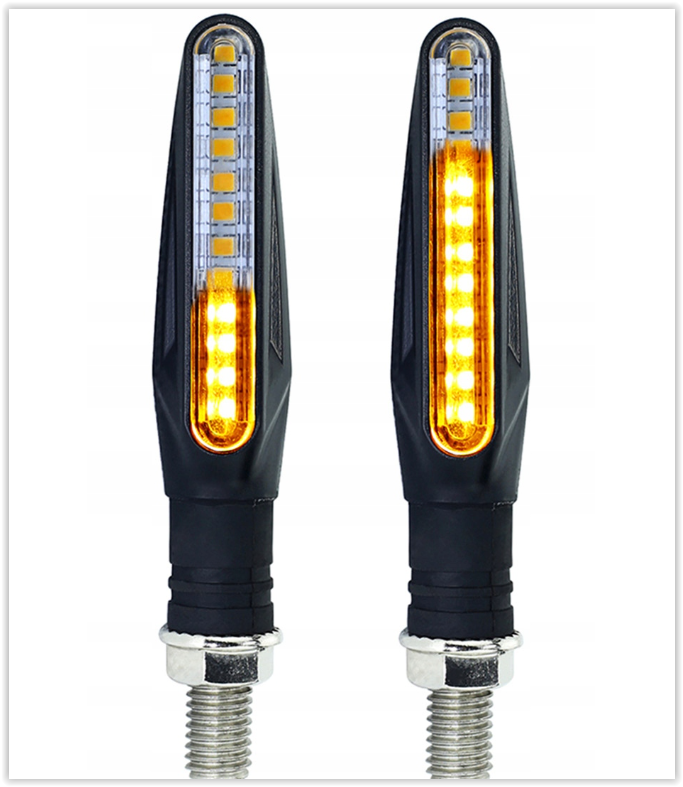 Dynamic Motorcycle Turn Signals - 12 LEDs - Orange - White Light - Pack of 2