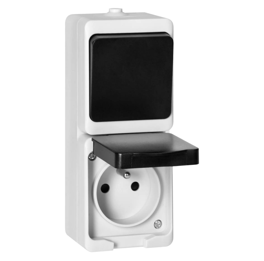 Socket with switch - Waterproof - Earthed - Surface-mounted