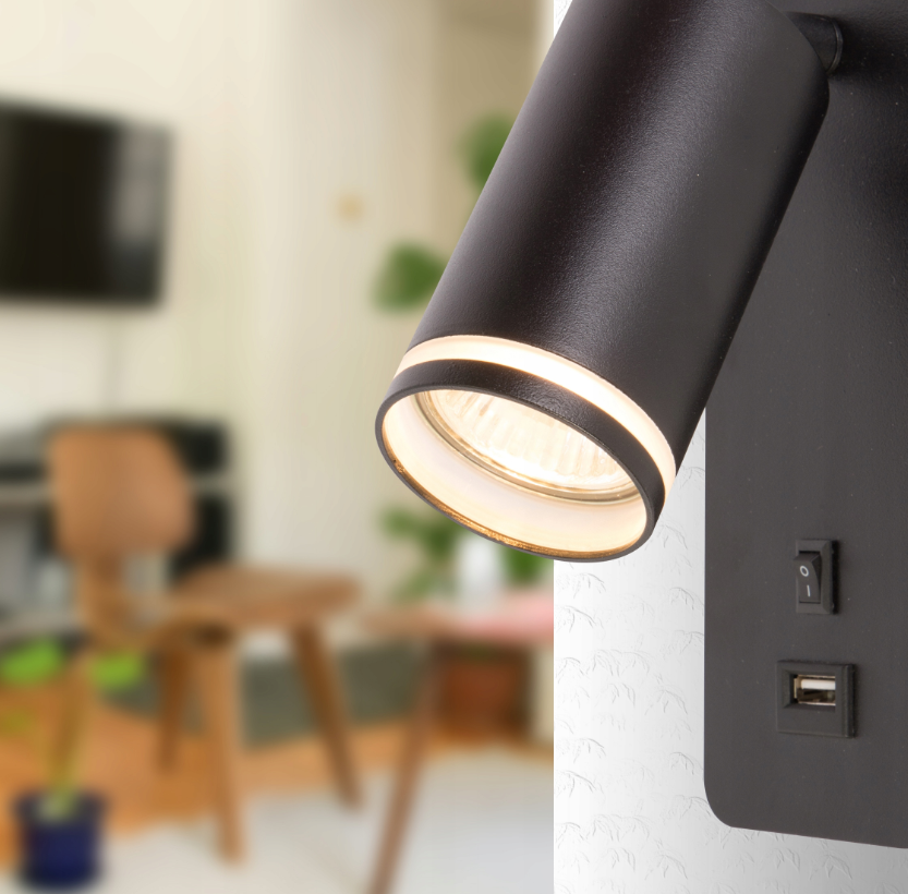 Lampe de lecture LED - 55 mm - Port USB - Noire