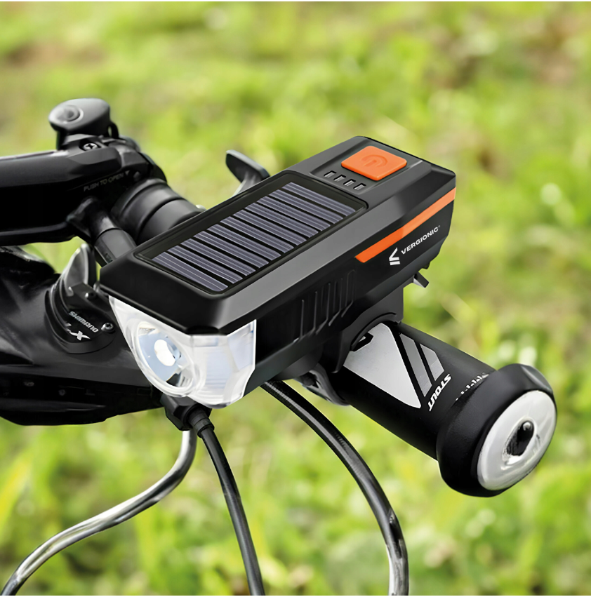 LED bicycle lamp - With bicycle bell - Solar + USB - 300 lumens