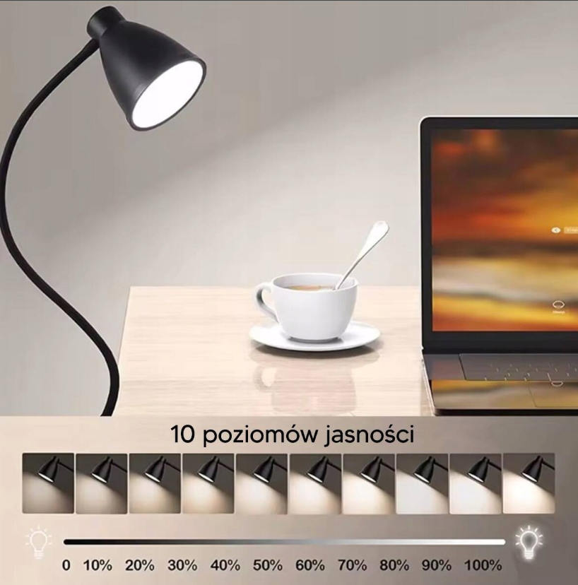 LED Bureaulamp met Klem – 5W – USB-voeding – 3 Lichtkleuren – Zwart